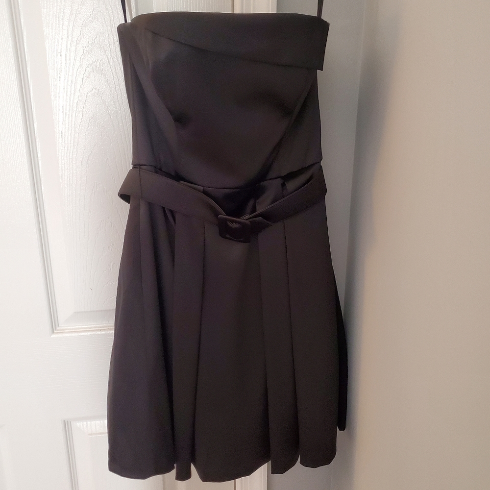 White House Black Market WHBM Black Satin Strapless Dress LBD 0